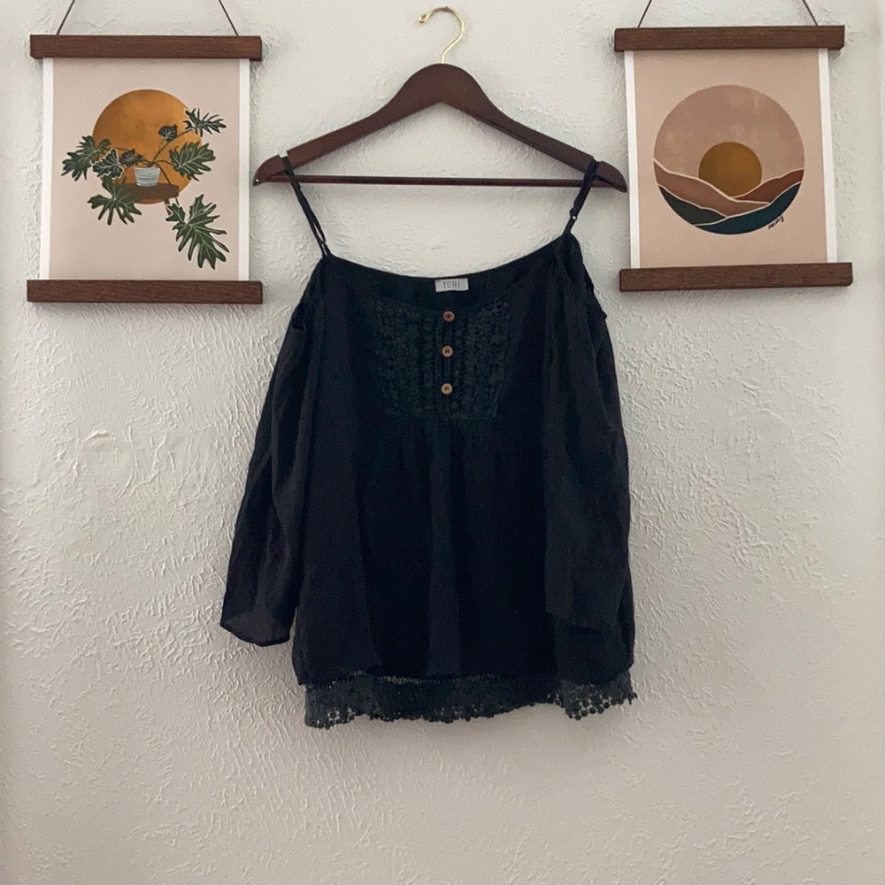 Tobi black flutter sleeve boho top